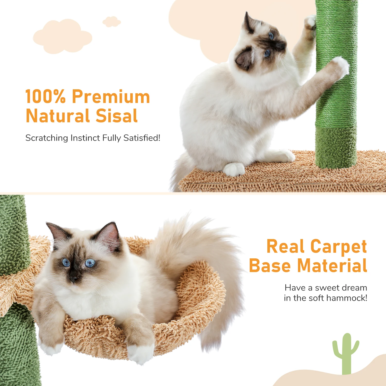 Cat Tree 5-Tier Floor to Ceiling Cat Tower Cactus Tall Climbing Tree with Scratching Post Hammock Dangling Ball for Indoor Cats - Image 13